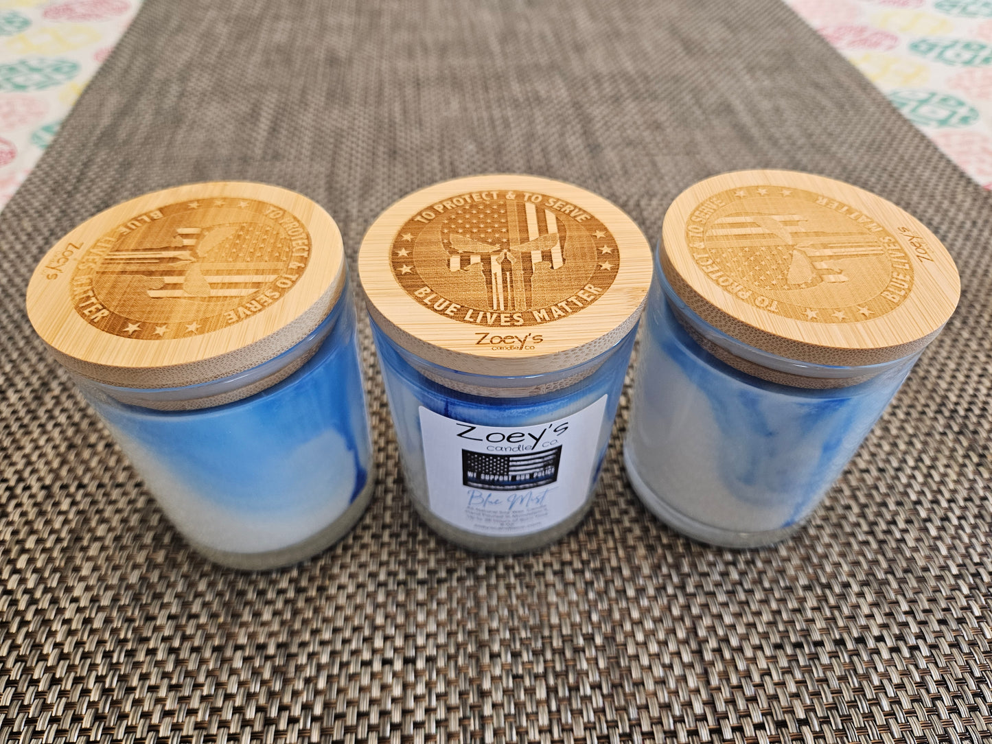 "Blue Mist" scented 6oz. 100% Natural Soy candle. "We Support Our Police" Blue Lives Matter candleEdition