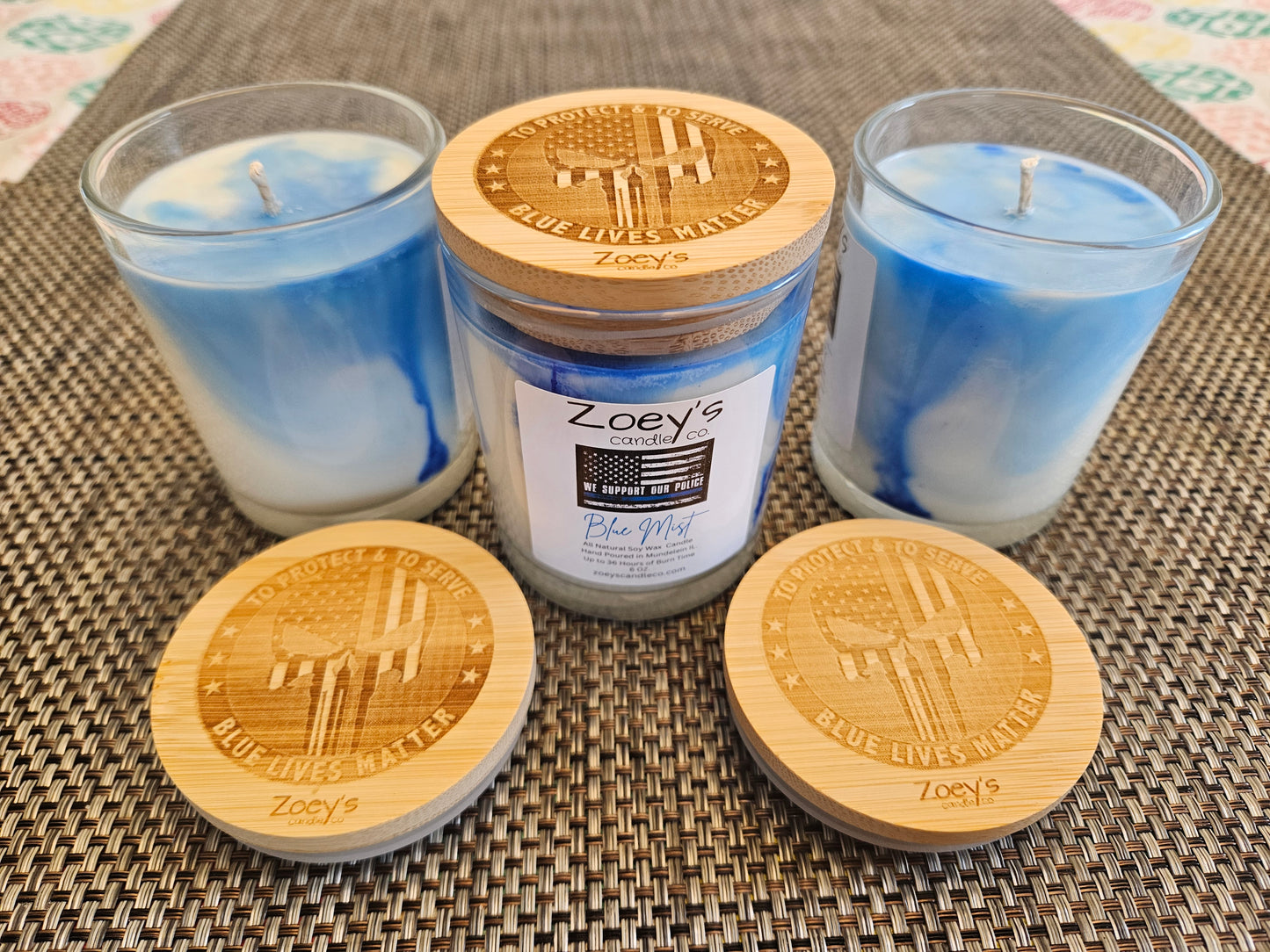 "Blue Mist" scented 6oz. 100% Natural Soy candle. "We Support Our Police" Blue Lives Matter candleEdition