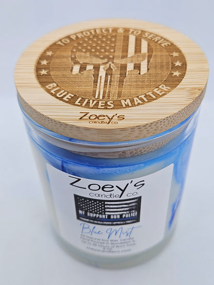 "Blue Mist" scented 6oz. 100% Natural Soy candle. "We Support Our Police" Blue Lives Matter candleEdition