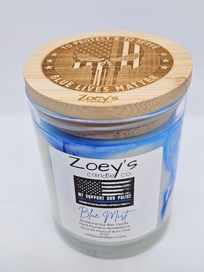 "Blue Mist" scented 6oz. 100% Natural Soy candle. "We Support Our Police" Blue Lives Matter candleEdition