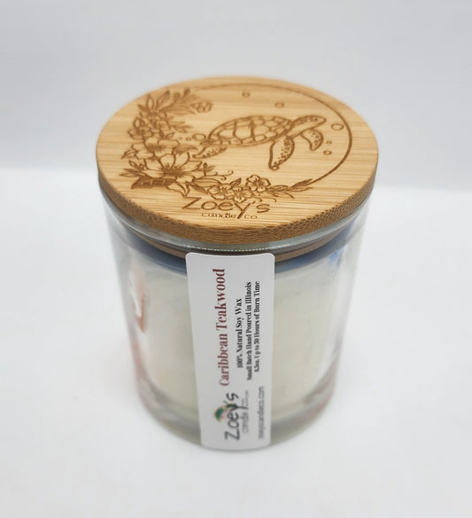 "Caribbean Teakwood" scented 8.5oz. 100% Natural Soy candle.