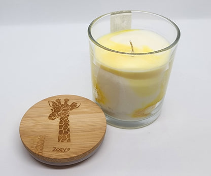 "Honeysuckle & Jasmine Giraffe Edition" scented 8.5oz. 100% Natural Soy candle.